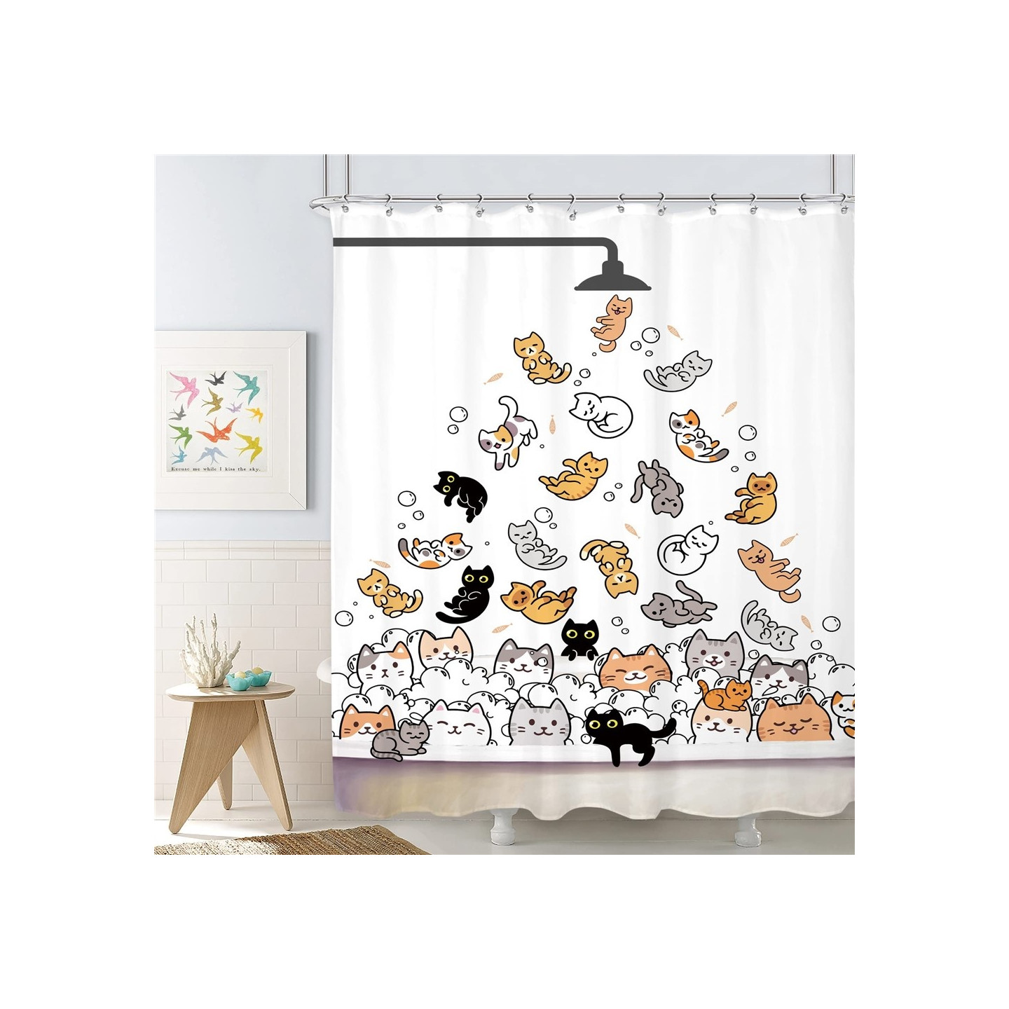 Shower curtain with cartoon animal motif 200 x 180 cm incl. 12 hooks - Cats