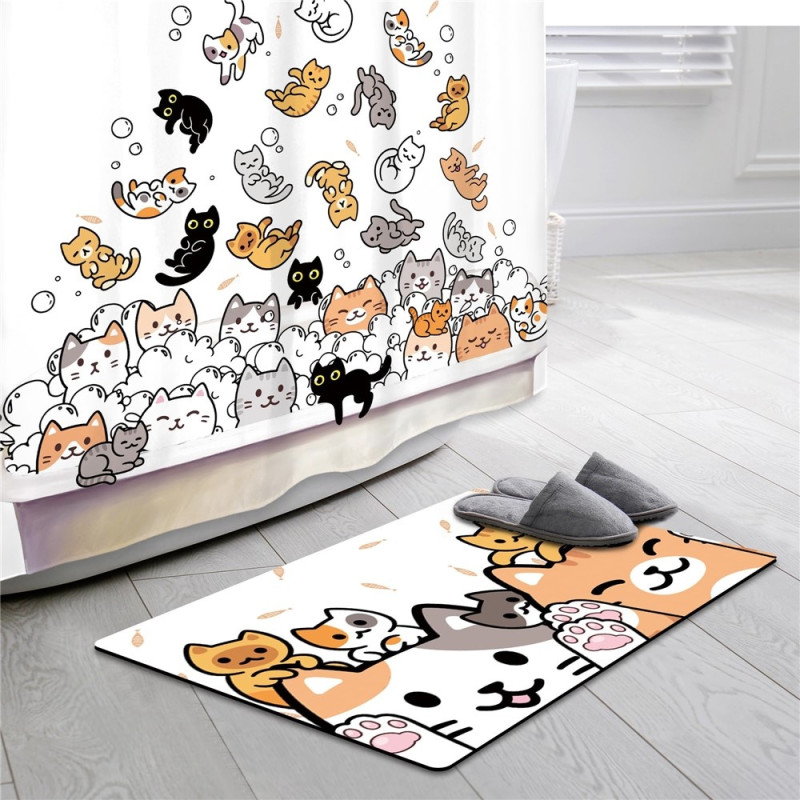 Bruseforhæng med tegneseriedyrmotiv 200 x 180 cm inkl. 12 kroge - Katte