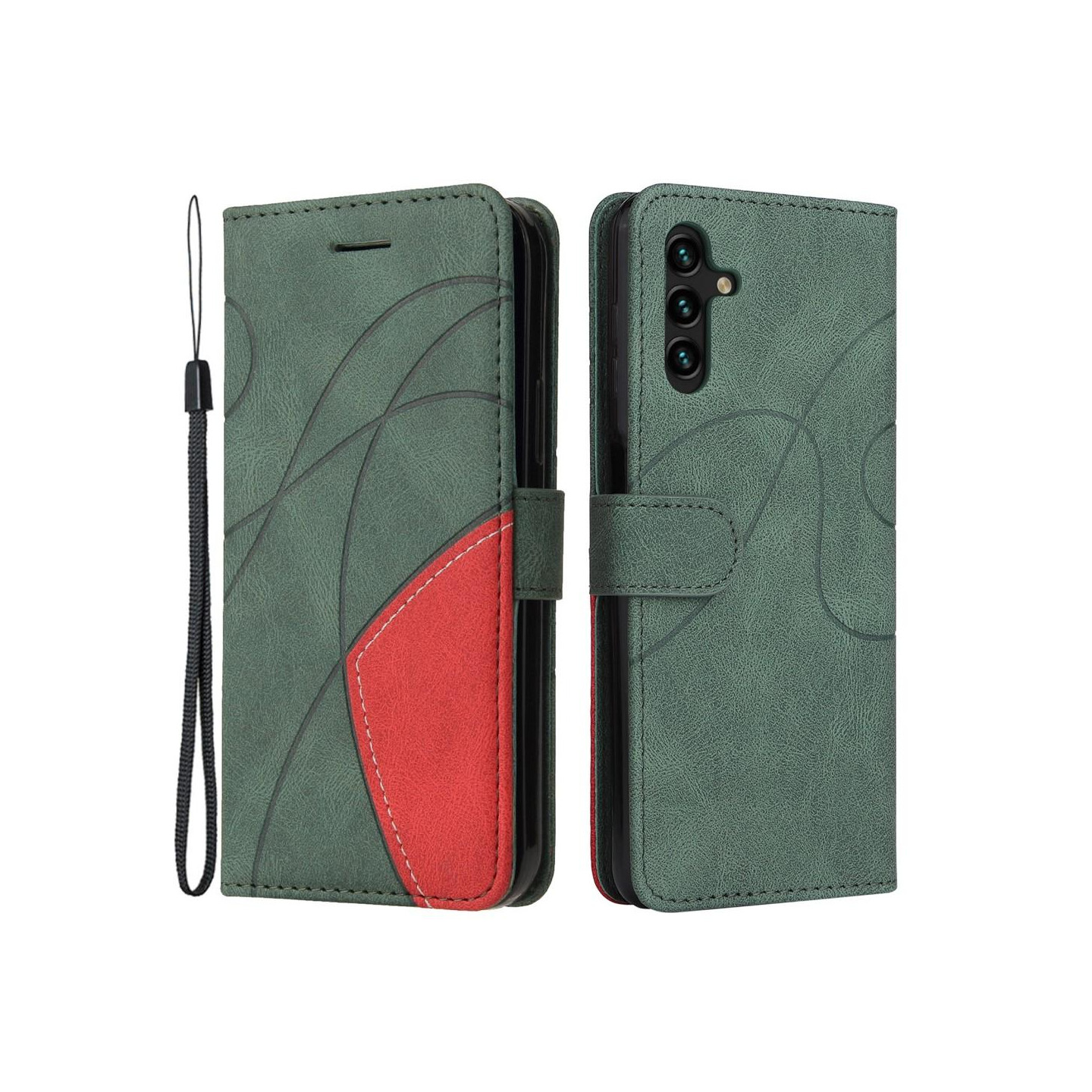 For Samsung Galaxy A34 5G KT Series - 1 Wallet Phone Case - Green/Red