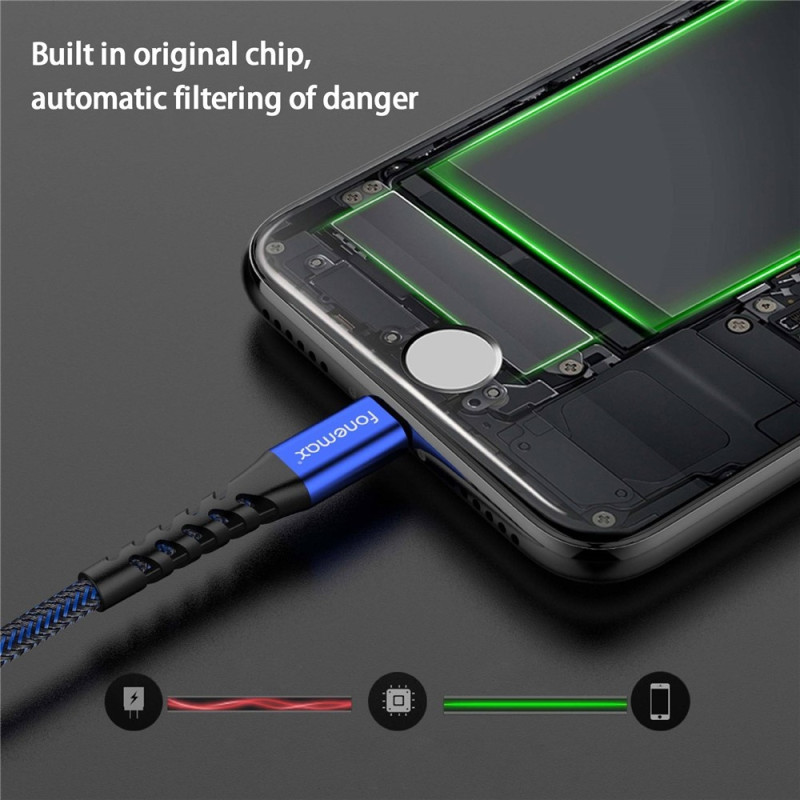 FONEMAX MFi-certificeret 2m USB til Lightning-datakabel 3A hurtigopladning