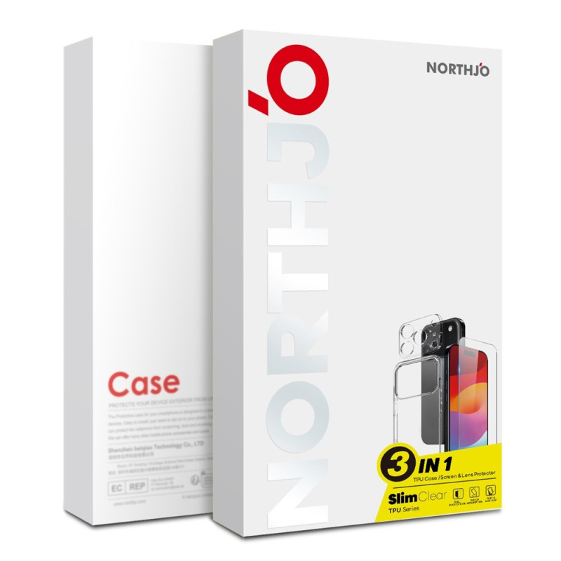 NORTHJO iPhone Air TPU-suojakuori + Karkaistu lasikalvo + Kameran linssinsuoja