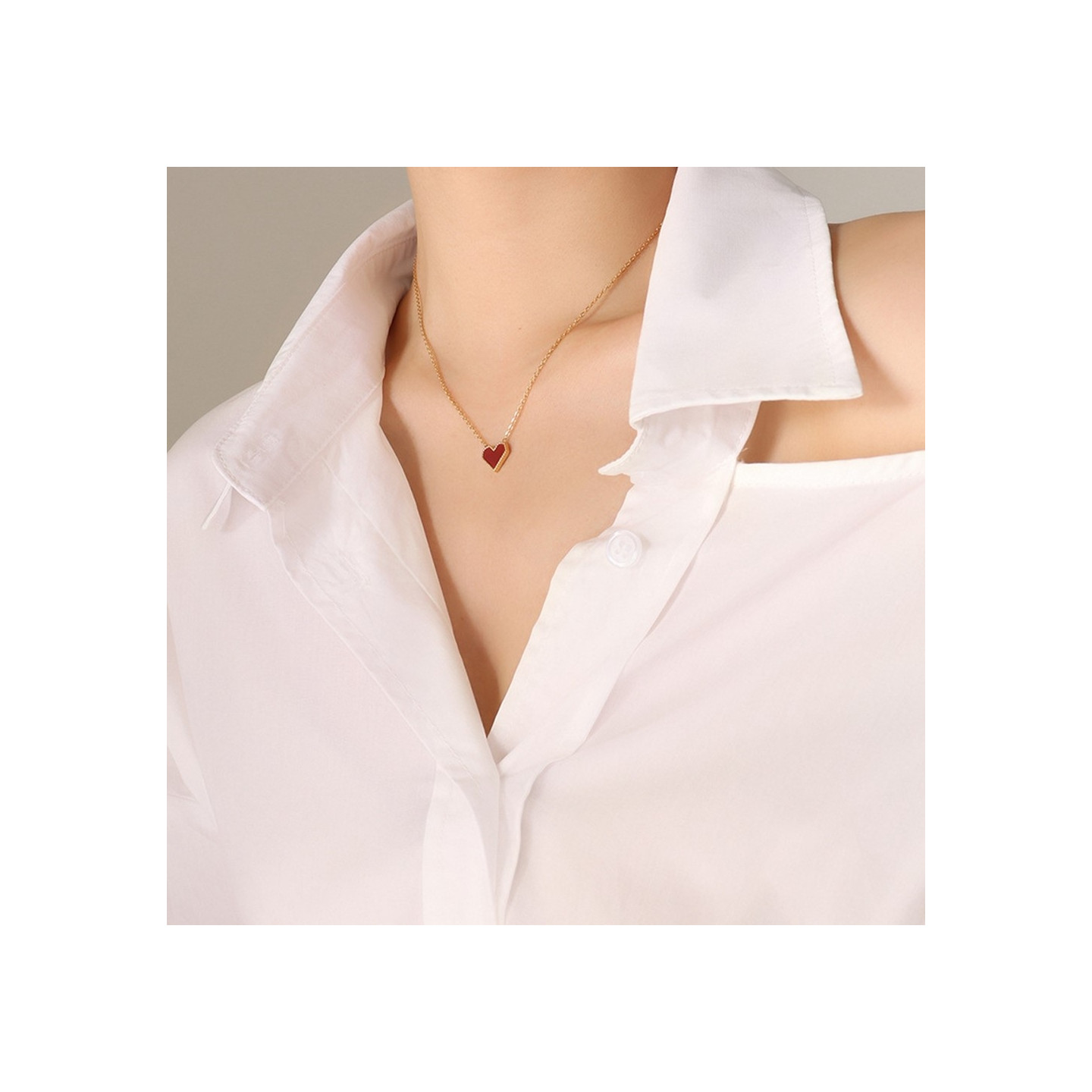 Hjerteanheng Halskjede Titan Stålkjede Motesmykker 40+5cm Forlenger - Gull