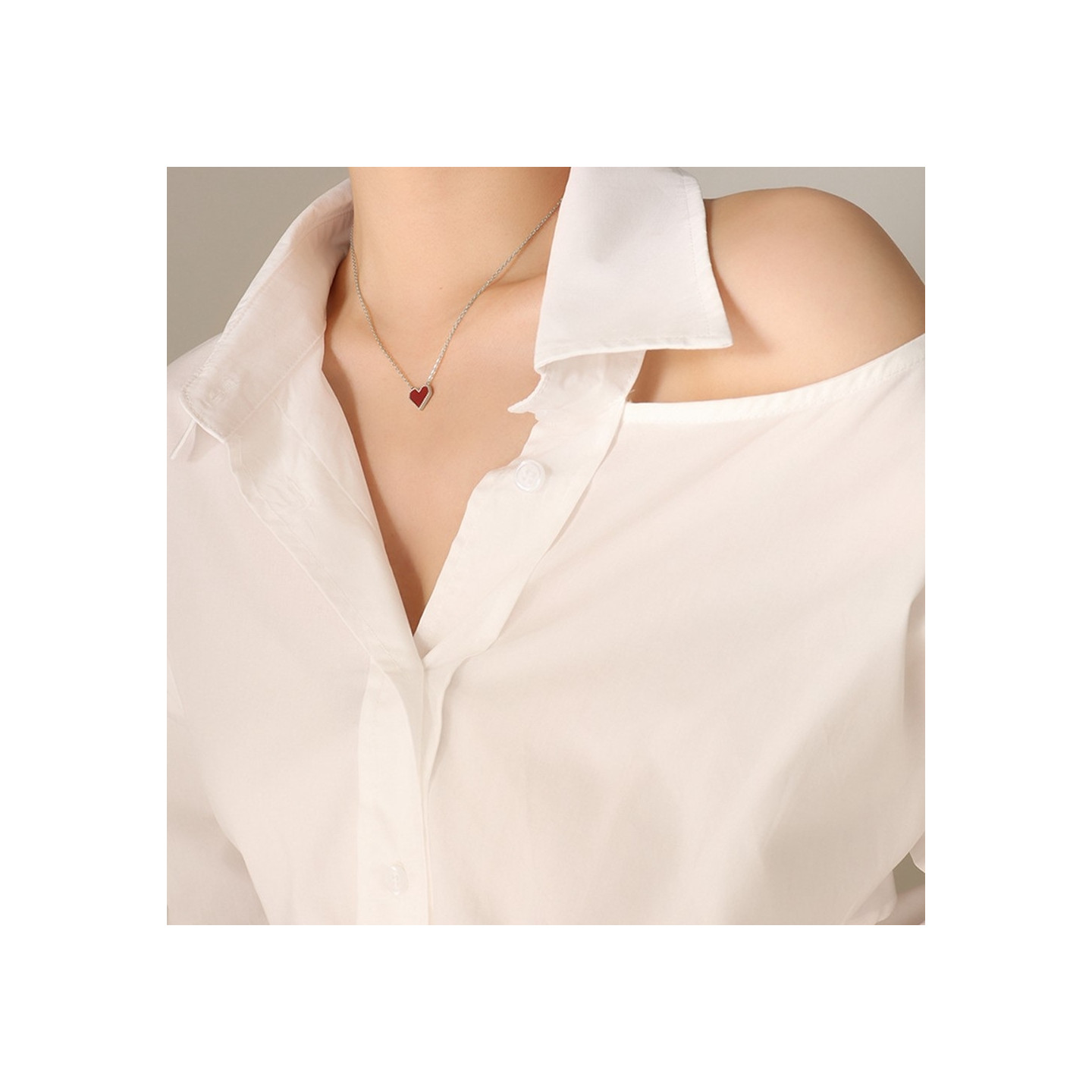 Hjärta hänge Halsband Titan Stålkedja Modesmycke 40+5cm Förlängare - Silver