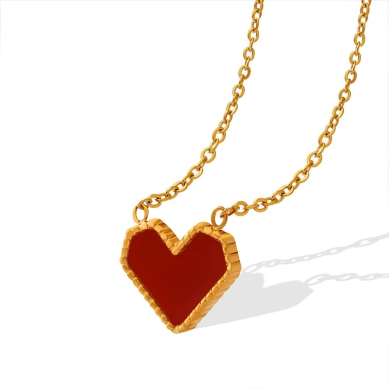 Heart Pendant Necklace Titanium Steel Chain Fashion Jewelry 40+5cm Extender - Rose Gold