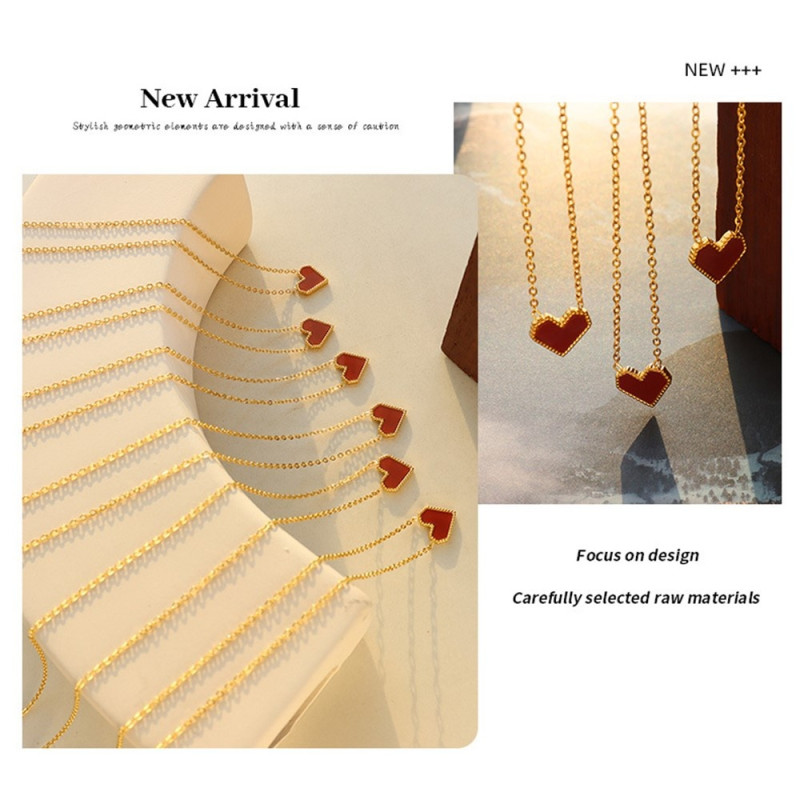 Heart Pendant Necklace Titanium Steel Chain Fashion Jewelry 40+5cm Extender - Rose Gold