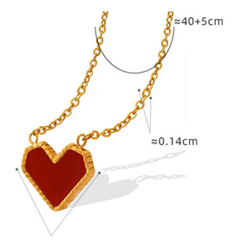 Heart Pendant Necklace Titanium Steel Chain Fashion Jewelry 40+5cm Extender - Rose Gold