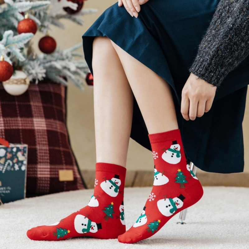 Socks Christmas Stocking Christmas Gift Cartoon Pattern Half Calf Socks - reindeer