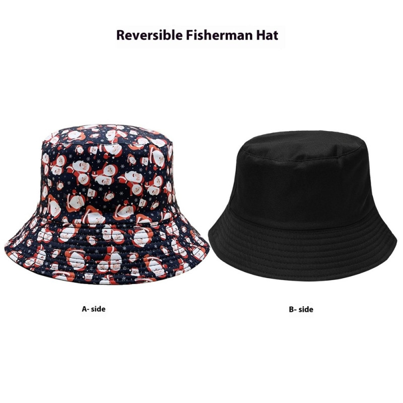 Santa Claus Foldable Bucket Hat Reversible Fisherman Cap Headwear Hat Santa Claus