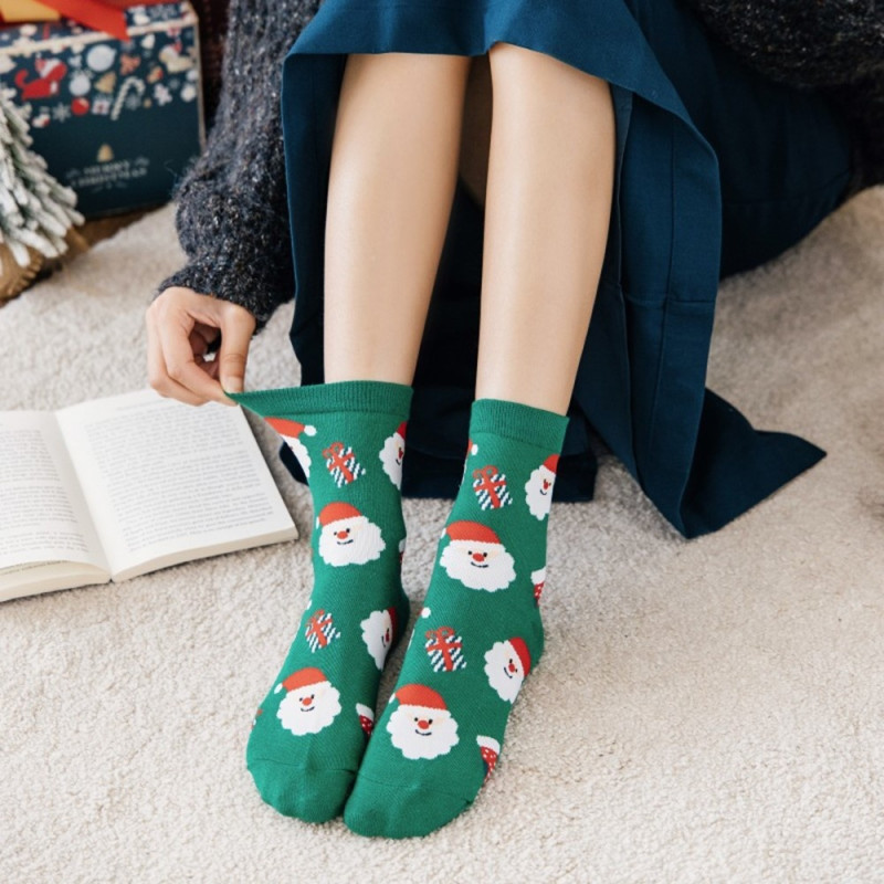 Socks Christmas Stocking Christmas Gift Cartoon Pattern Half Calf Socks - Snowman