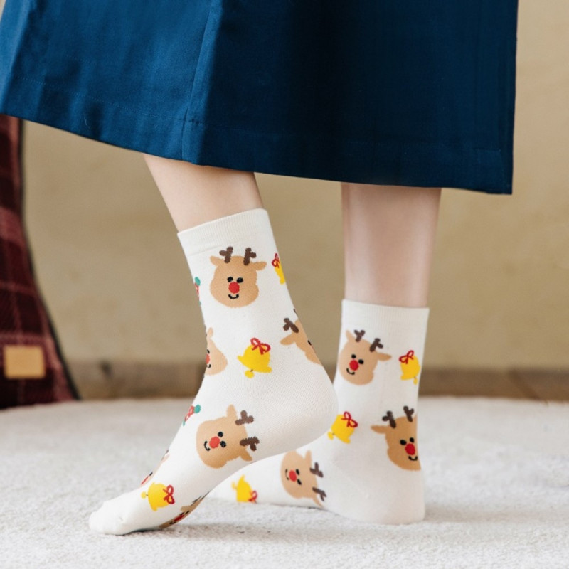 Socks Christmas Stocking Christmas Gift Cartoon Pattern Half Calf Socks - Santa