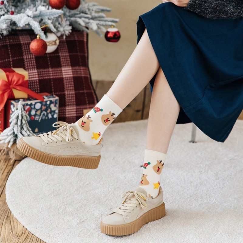 Socks Christmas Stocking Christmas Gift Cartoon Pattern Half Calf Socks - Gingerbread man