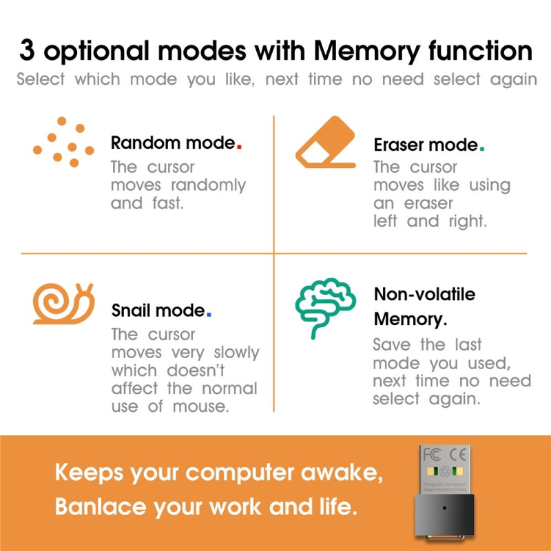 3 Modes USB Mouse Jiggler Mini Mouse Mover Driver-Free Keeps Your Computer Active