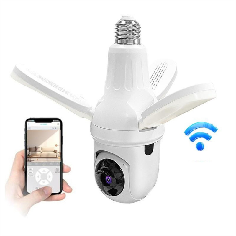 Indoor Two-Way Surveillance Camera Panning WiFi 3-Blade Bulb Security 100W