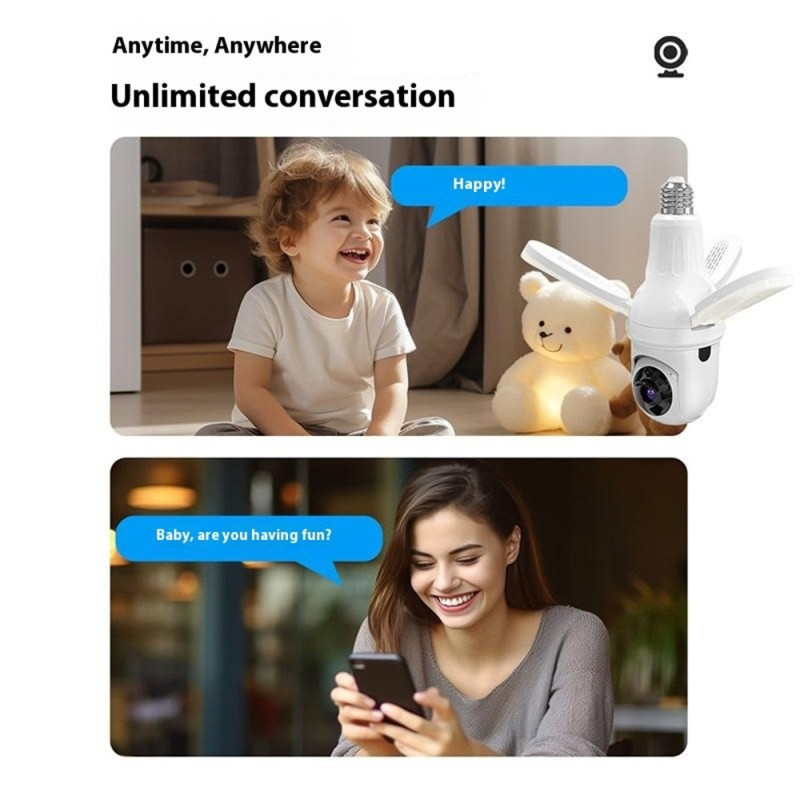 Sisävalvontakamera, kaksisuuntainen, panorointi, WiFi, 3-lapainen polttimo, 100 W