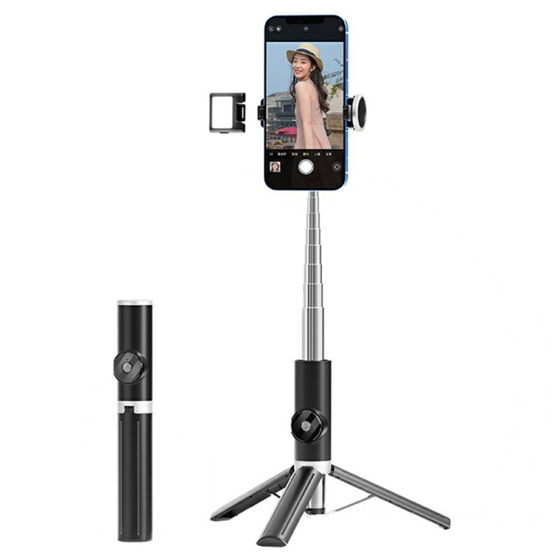 Bluetooth fjernbetjening selfie stick smartphone bærbar forlængelig stativ lampe