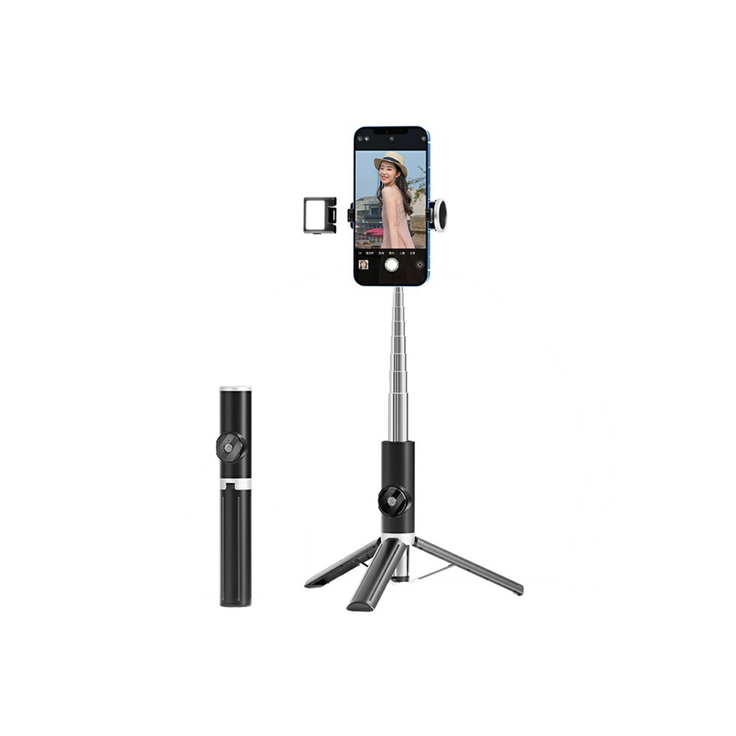 Bluetooth Remote Control Selfie Stick Smartphone Portable Extendable Tripod Light