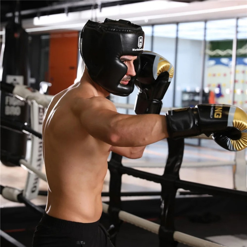 WOSWEIR Boksehodebeskytter Ansiktsvisir Trening Sparring Sikkerhet - Rød Stor