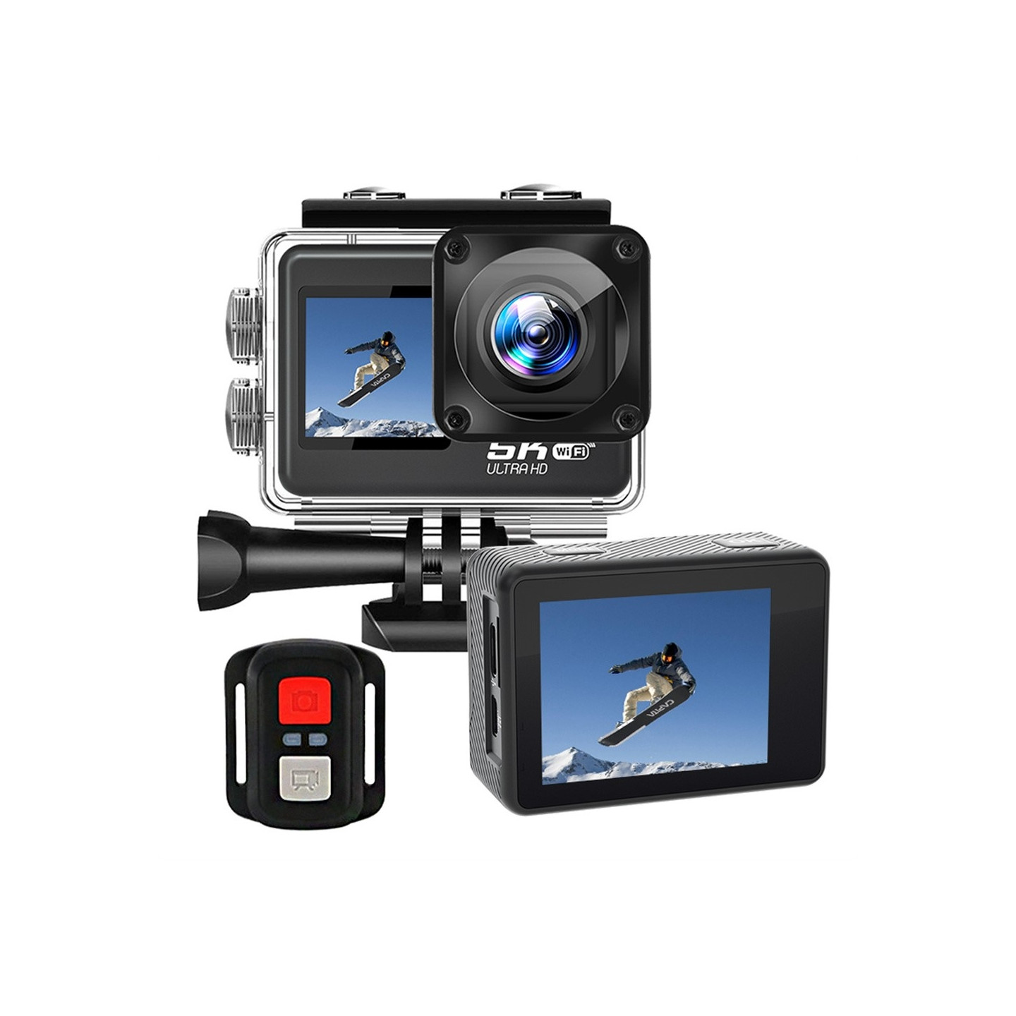 5K Ultra HD Sportskamera Dobbeltskærm EIS Mini Dash Cam Vandtæt Etui + 32GB