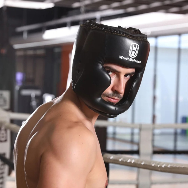 WOSWEIR Boxning Huvudskydd Ansiktsskydd Träning Sparring Säkerhet - Svart Large