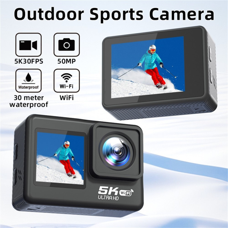 5K Ultra HD Sports Camera Dual Screen EIS Mini Dash Cam Waterproof Case + 32GB