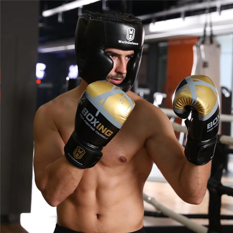 WOSWEIR Boksehodebeskytter Ansiktsvisir Trening Sparring Sikkerhet - Svart Stor