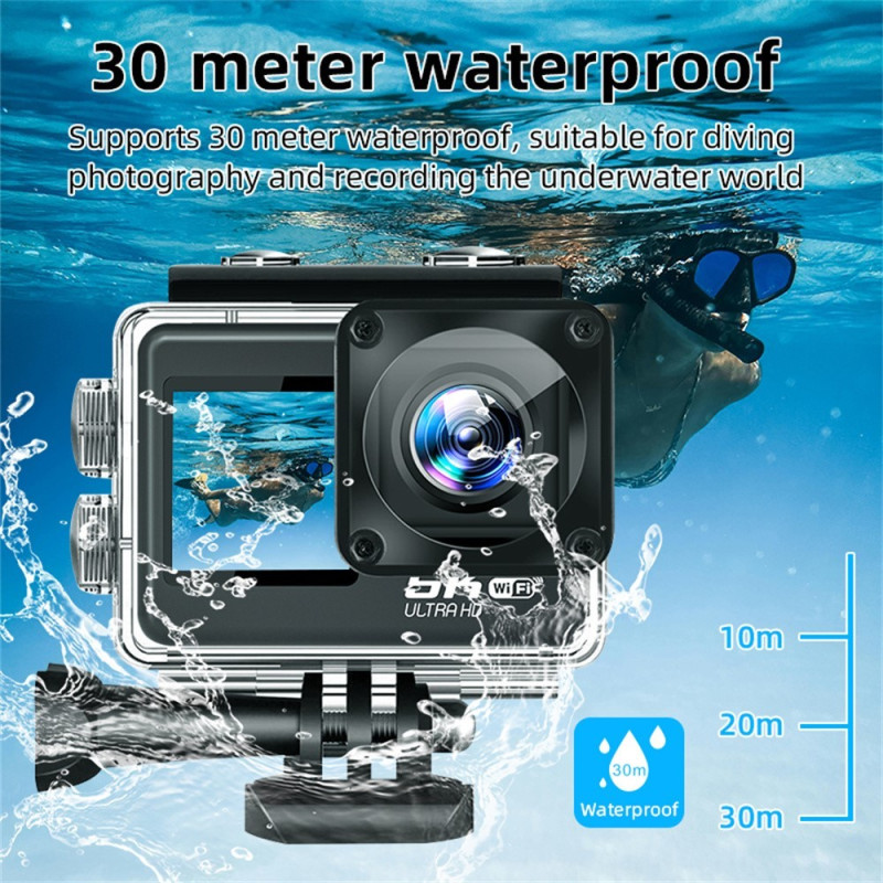5K Ultra HD Sportskamera Dobbel Skjerm EIS Mini Dash Cam Vanntett Etui + 32 GB