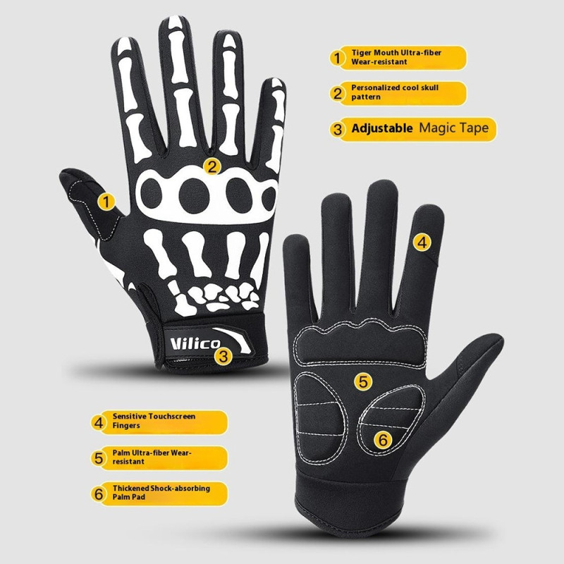VILICO 1 Pair Cycling Gloves Full Finger Shock Absorbing Non-Slip Touch Screen Gloves - XL