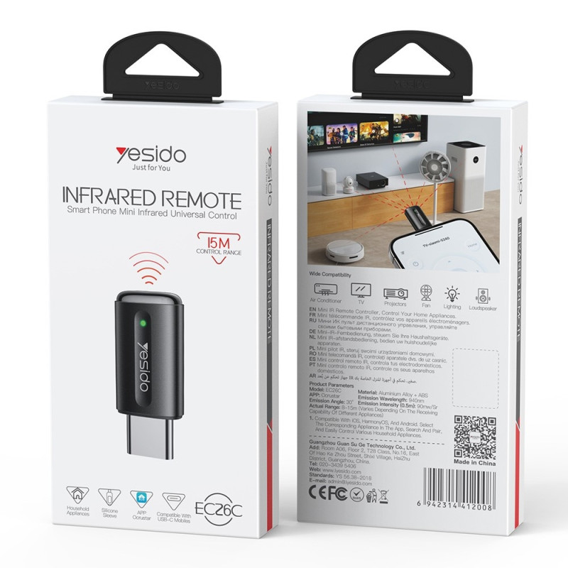 YESIDO USB-C -yleiskäyttöinen infrapunakaukosäädin älypuhelimille iOS Android Huawei
