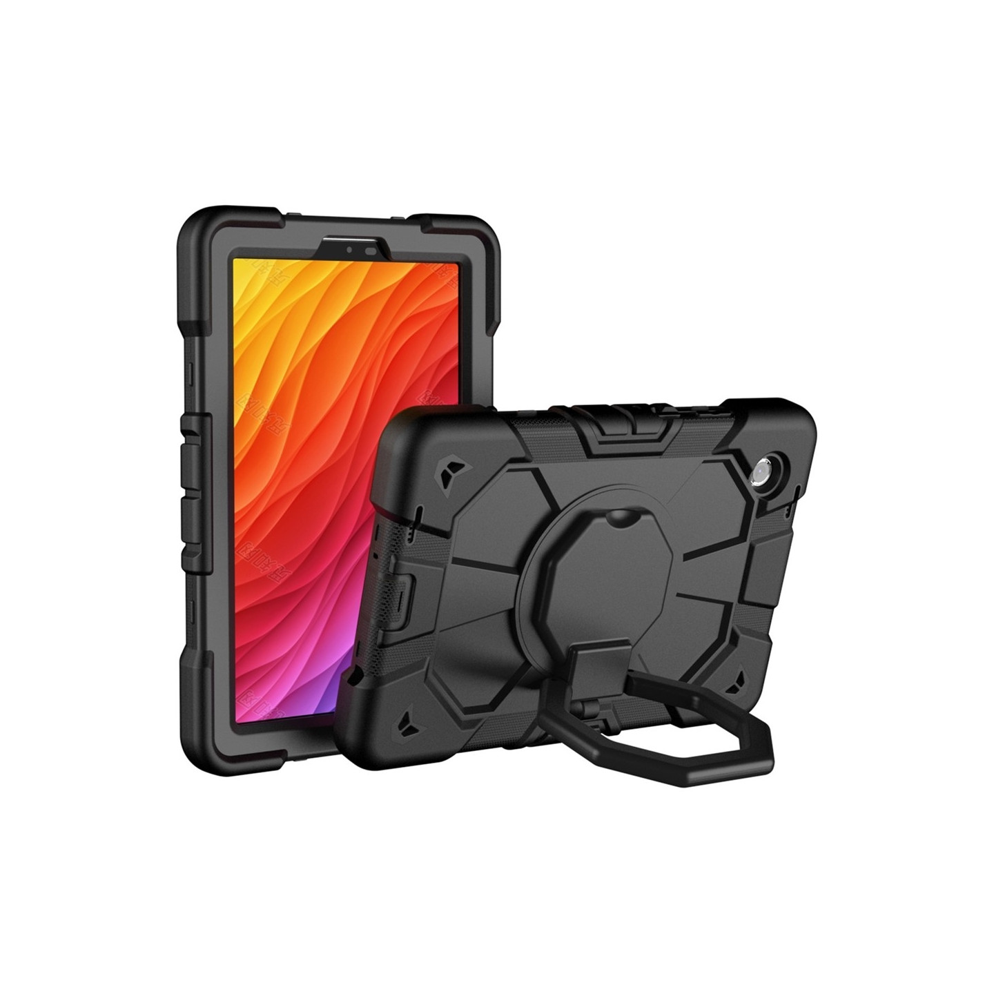 For Samsung Galaxy Tab A11 Case PC+Silicone Tablet Cover with Rotating Kickstand Black