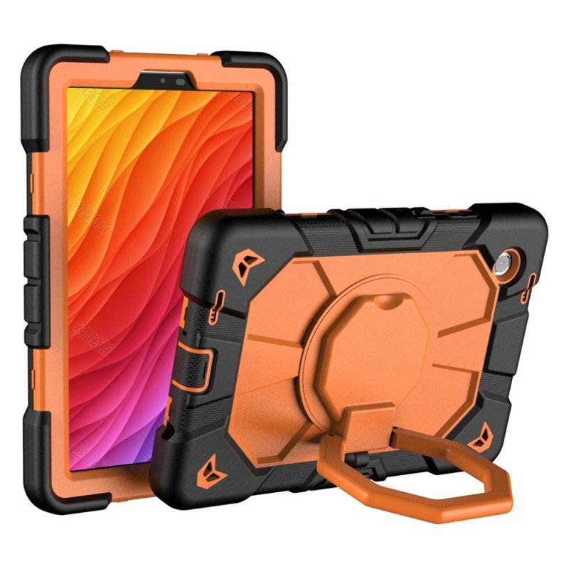 For Samsung Galaxy Tab A11 Case PC+Silicone Tablet Cover with Rotating Kickstand Black + Orange