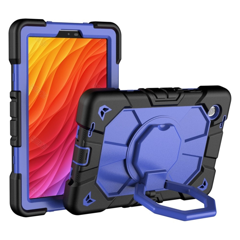 For Samsung Galaxy Tab A11 Case PC+Silicone Tablet Cover with Rotating Kickstand Black + Blue