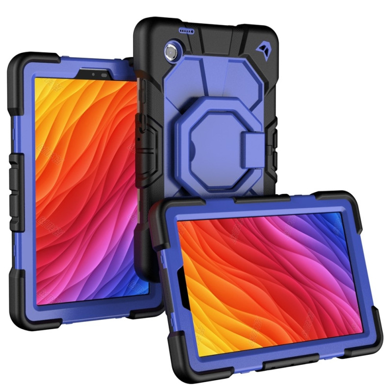 For Samsung Galaxy Tab A11 Case PC+Silicone Tablet Cover with Rotating Kickstand Black + Blue