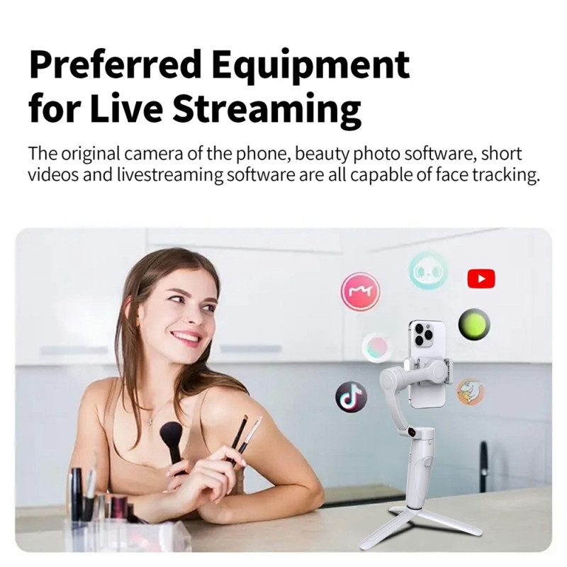 Ristefri gimbal med 3 akser Smarttelefoner Ansiktssporing Timelapse-fotograferingsapp