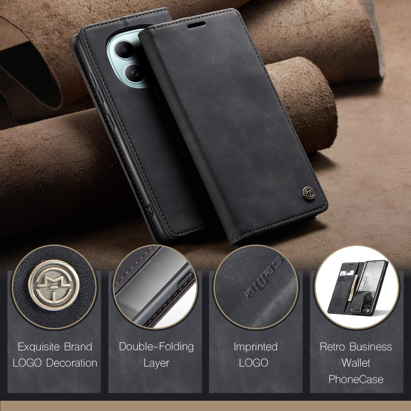 CASEME Retro Wallet Case for Xiaomi Redmi Note 15 / Xiaomi Poco M8 5G - Black
