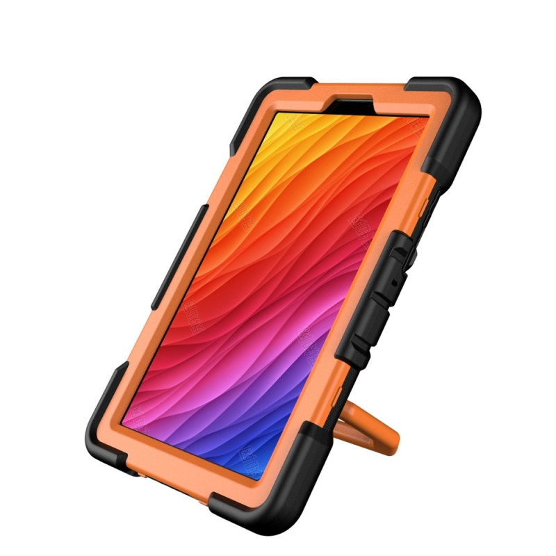 For Samsung Galaxy Tab A11+ Case PC+Silicone Tablet Cover with Rotating Kickstand Black + Orange