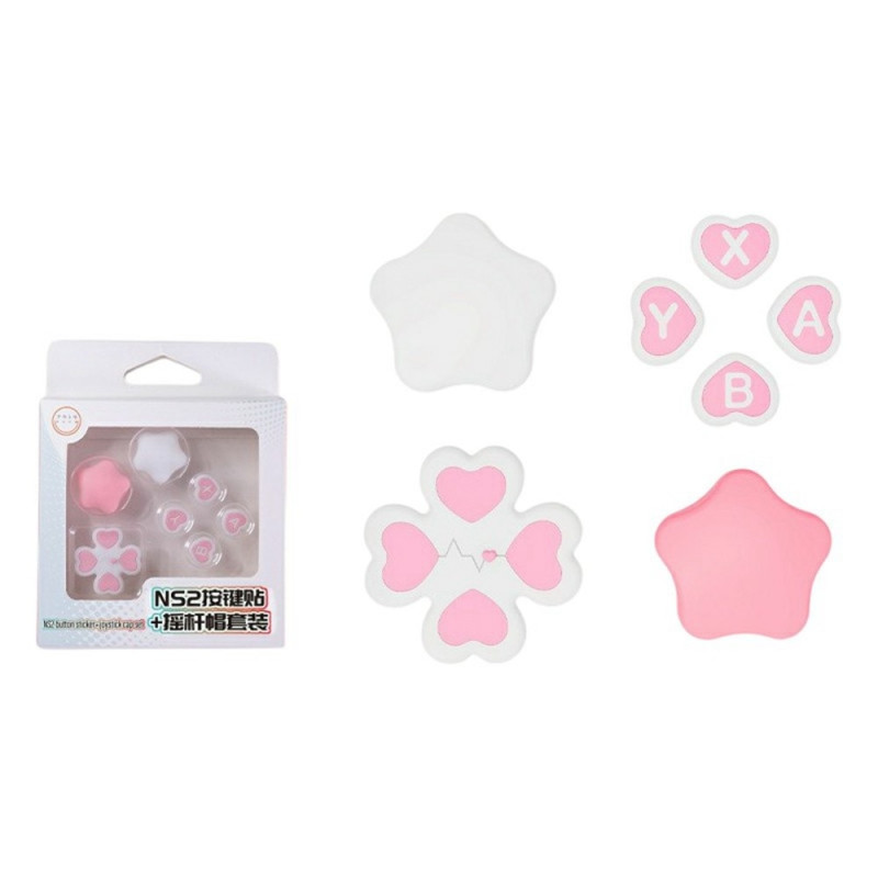 Compatible with Nintendo Switch 2 7pcs D-pad Button ABXY Sticker - Pink + White
