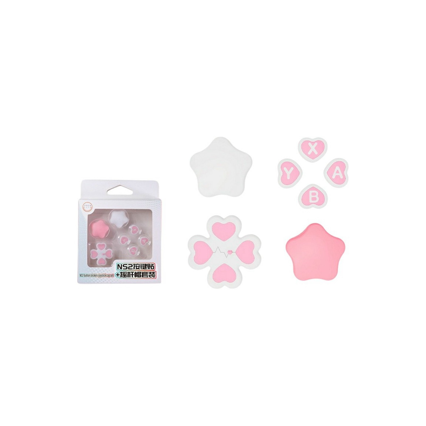 Compatible with Nintendo Switch 2 7pcs D-pad Button ABXY Sticker - Pink + White