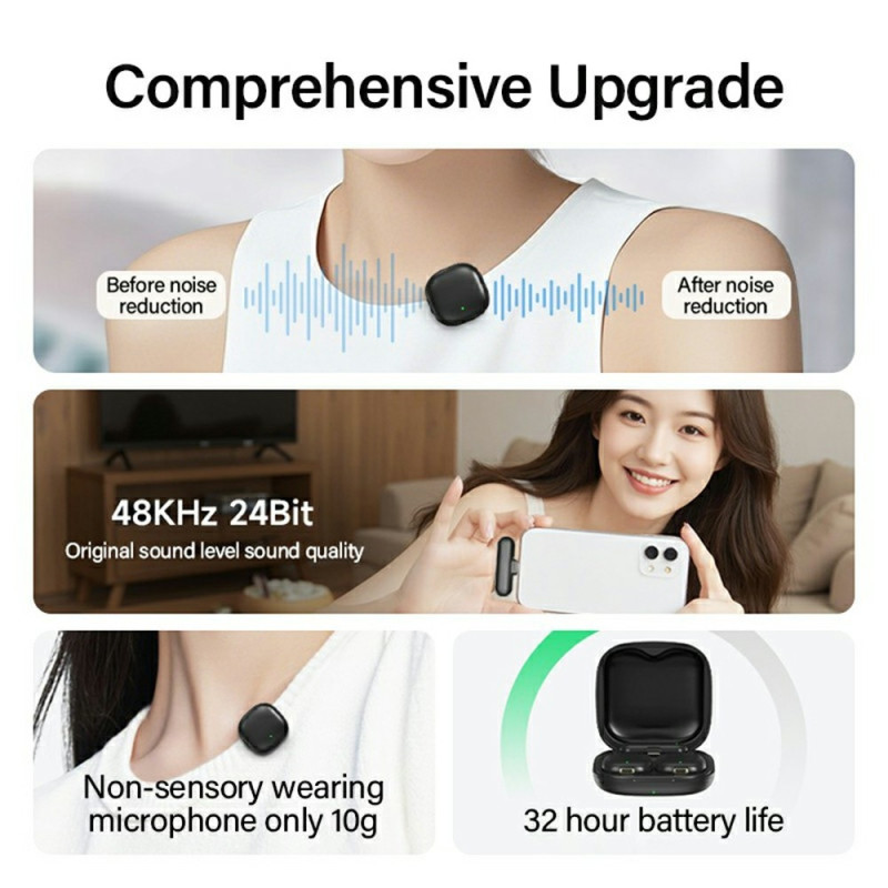 Mikrofoni iPhone 15/16/Android-laitteelle, melunvaimennus, Lavalier USB-C -vastaanotin