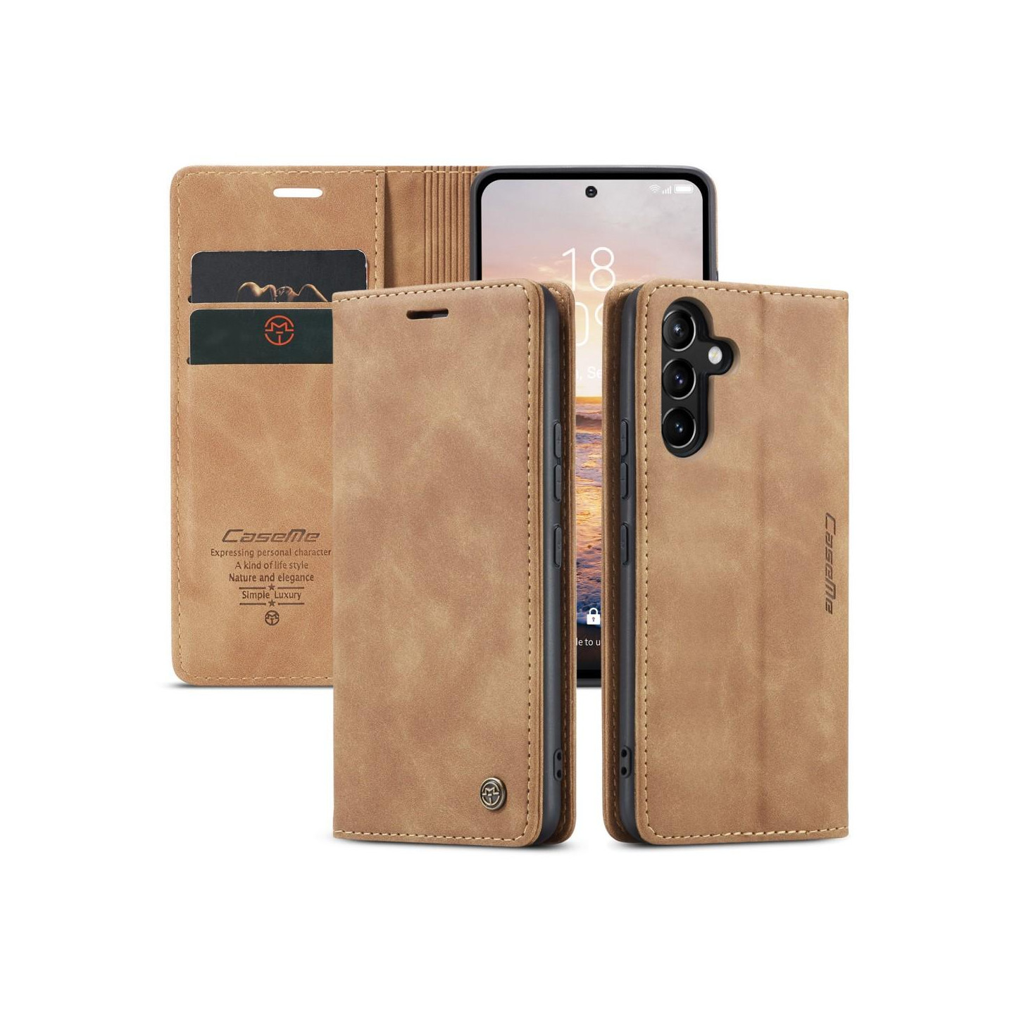 CASEME Retro Wallet Case for Samsung Galaxy A54 - Brown