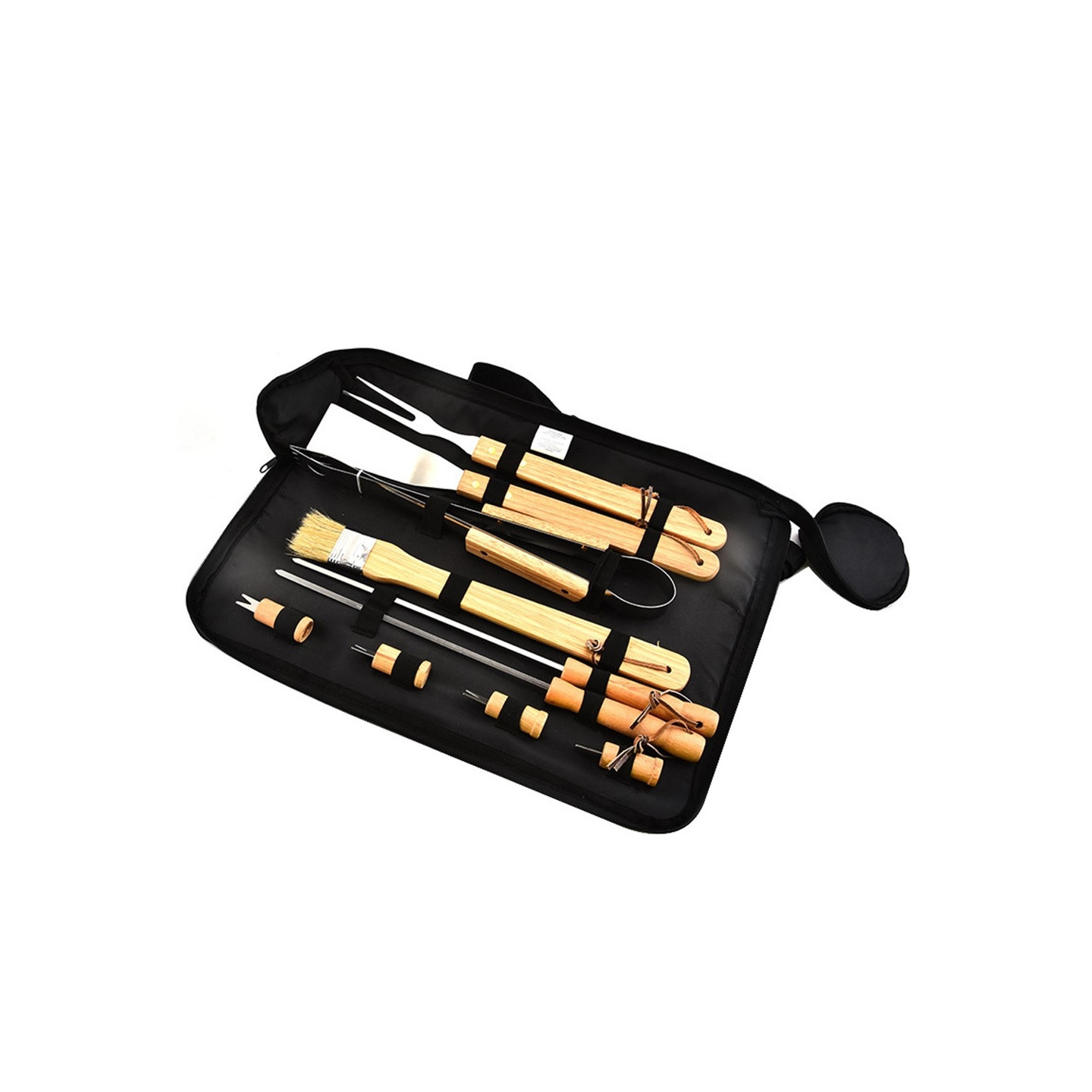 10 stk./sæt BBQ Grilltilbehør Grillsæt Træhåndtag Bæretaske Grillværktøj