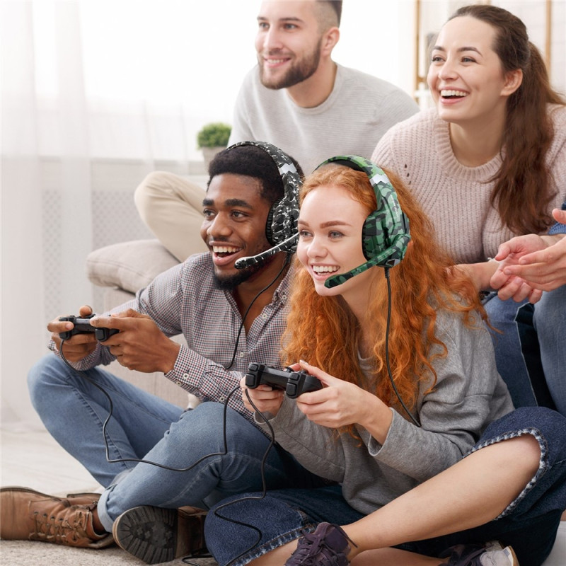 KOTION Gaming Headset LED Wired Headphones with Microphone Camouflage LED