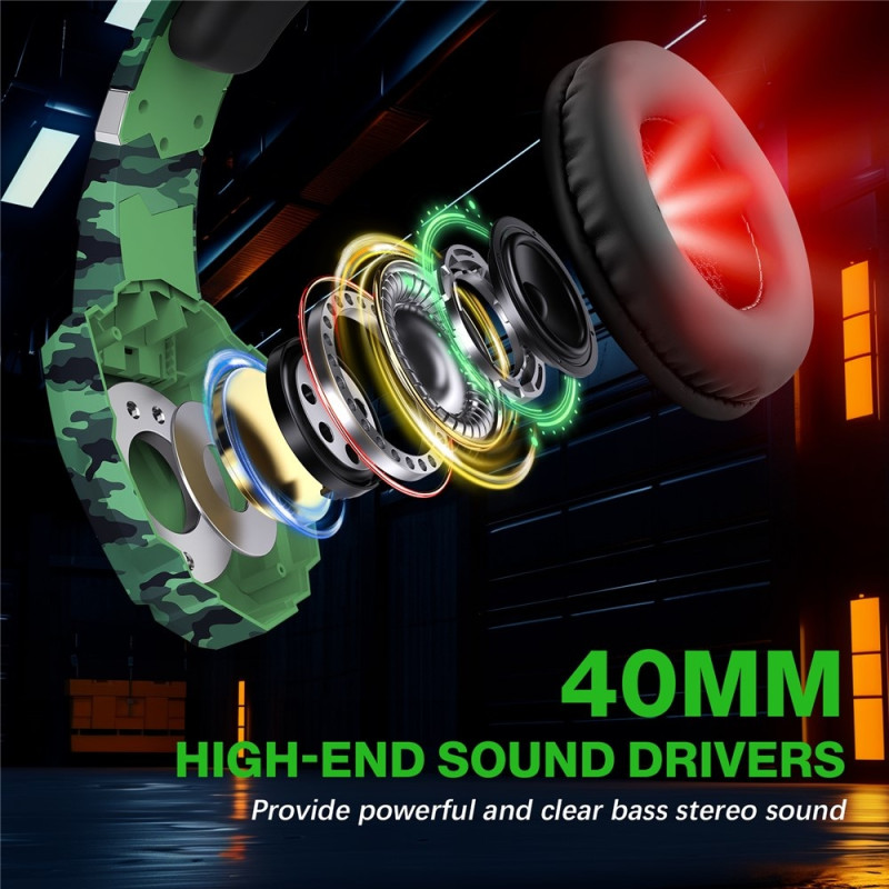 KOTION Gaming Headset LED Trådbundna hörlurar med mikrofon Kamouflage LED