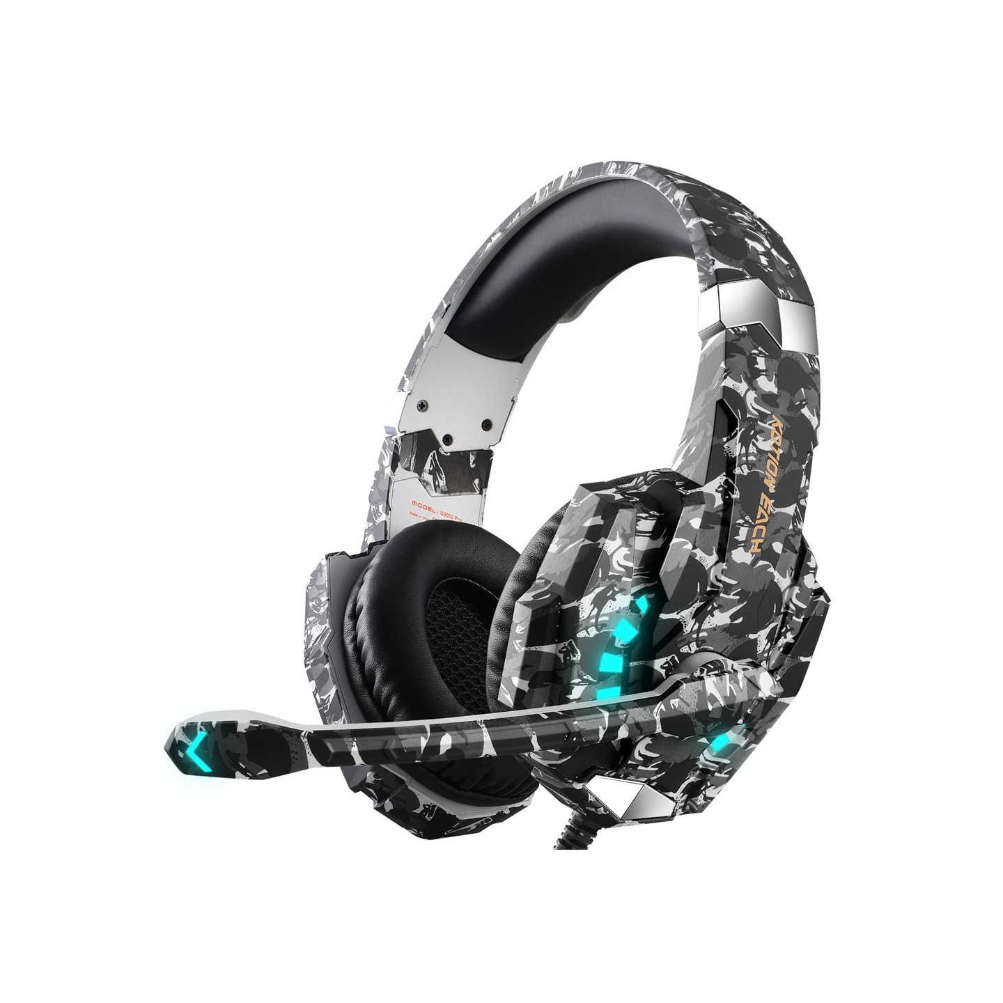 KOTION Gaming Headset LED Wired Headphones with Microphone Camouflage LED - Gray