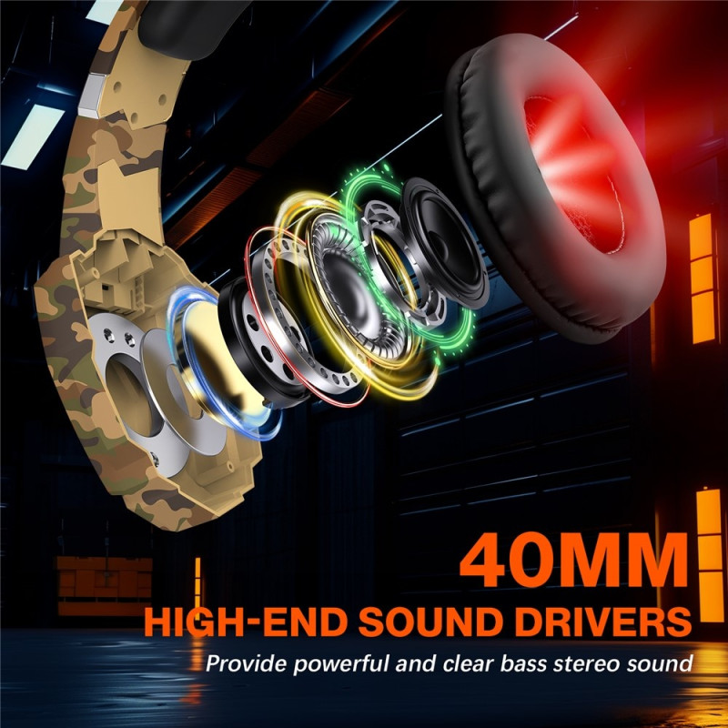 KOTION Gaming Headset LED Wired Headphones with Microphone Camouflage LED - Yellow