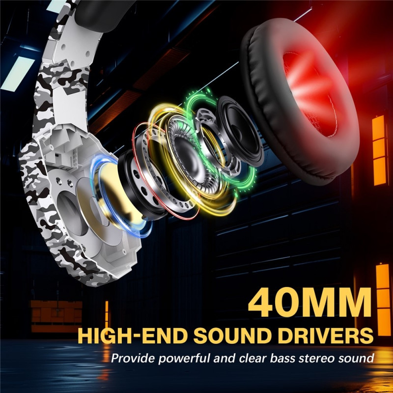 KOTION Gaming Headset LED Wired Headphones with Microphone Camouflage LED - Gray