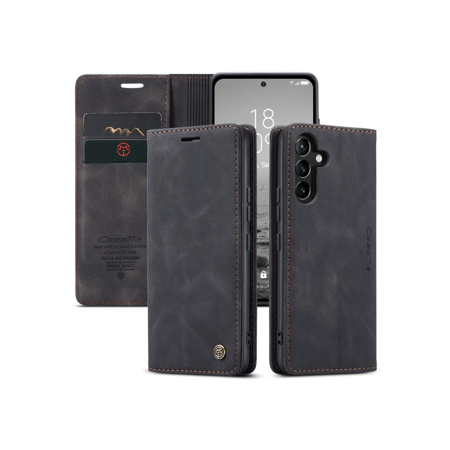 CASEME Retro Lompakkokotelo Samsung Galaxy A54 - Musta