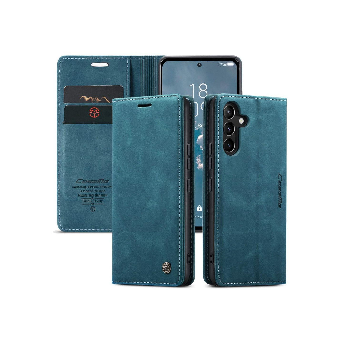 CASEME Retro Wallet Case for Samsung Galaxy A54 - Blue