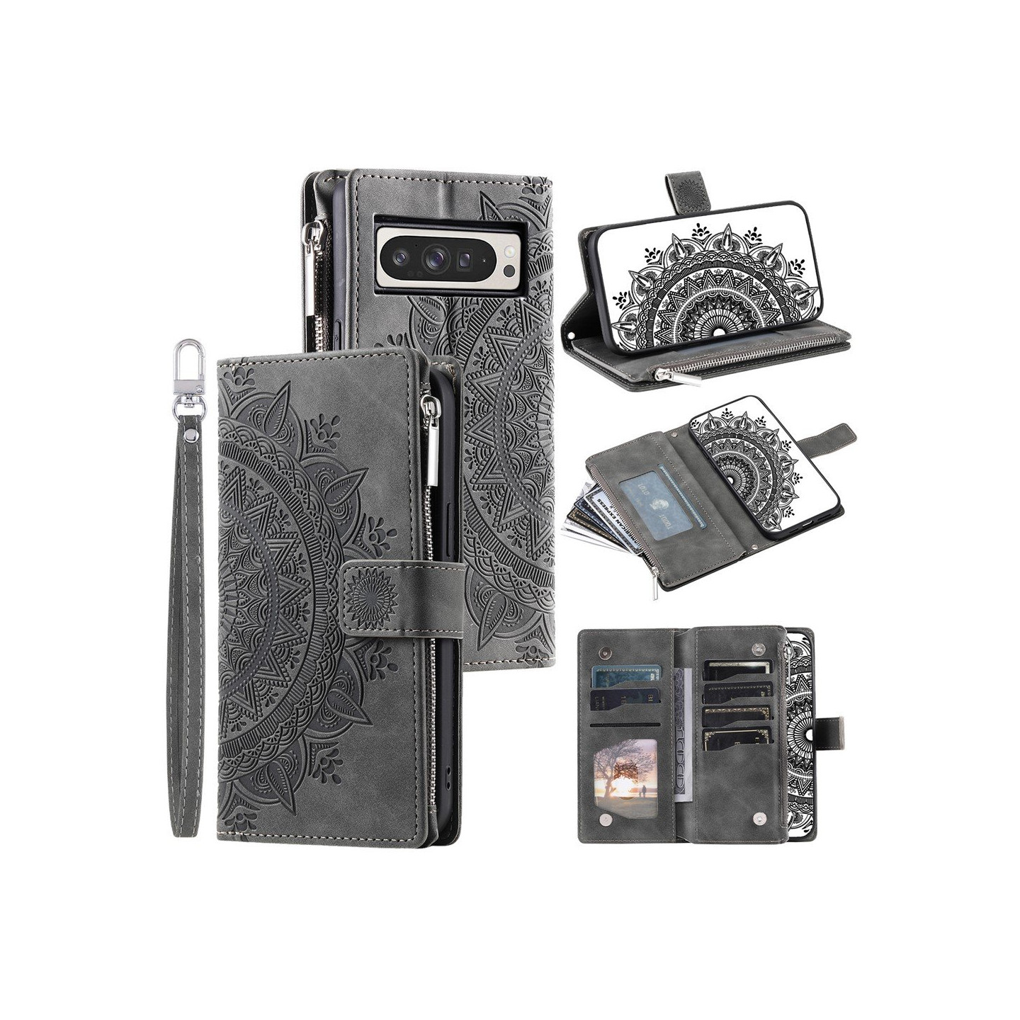 For Google Pixel 10 Pro XL Wallet Case Cover Shell Mandala Flower Pattern