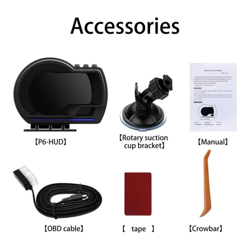 Hastighetsmåler HUD OBD2 GPS - skjerm Overhastighet RPM Alarm