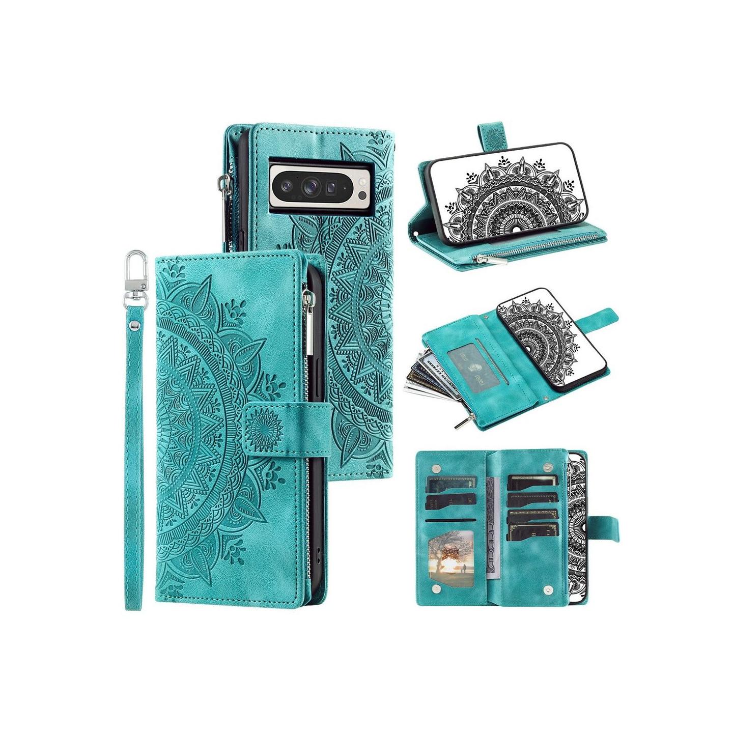 Til Google Pixel 10 Pro XL tegnebogscover Cover Shell Mandala Blomstermønster